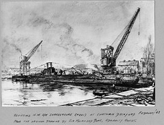 Admiralty Artist drawing of P221 refitting at Chatham