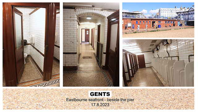 Gents toilets beside Eastbourne pier interior views 17 8 2023