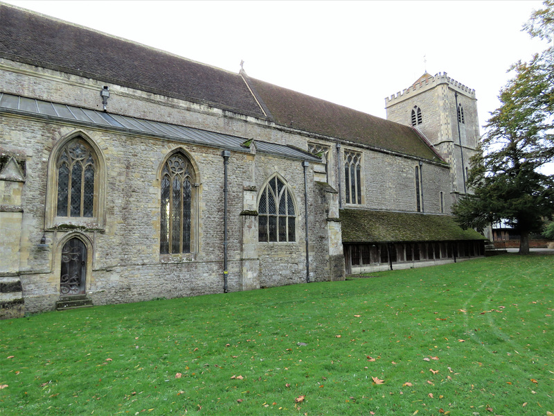dorchester abbey church, oxon late c13 north choir aisle, c17 window marking the truncated north transept, c12 nave wall, tower rebuilt in the c17 (25)