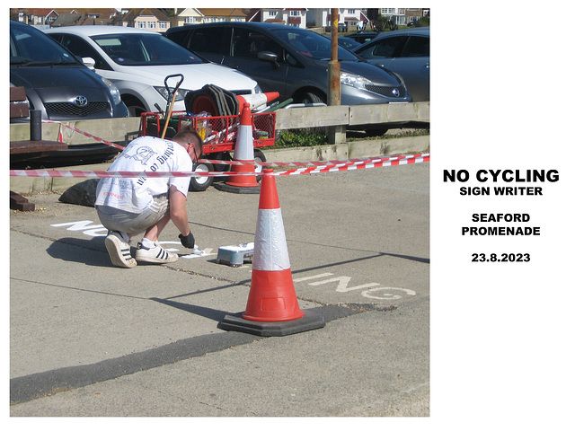 'No cycling' sign writer - Seaford prom - 23 8 2023
