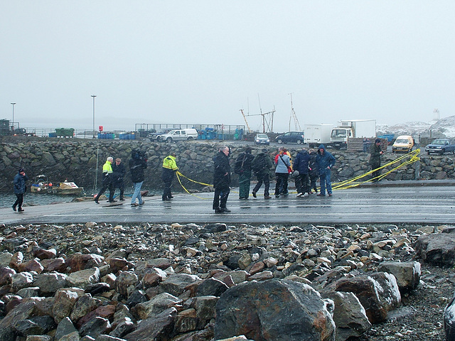 'Reception committee' for First Sunday Ferry to Leverburgh, 8th April 2005