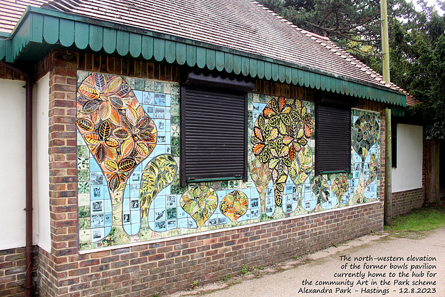 Ex-bowls pavilion - now the Art in the Park hub - NW elevation  - Alexandra Park, Hastings 12 8 2023