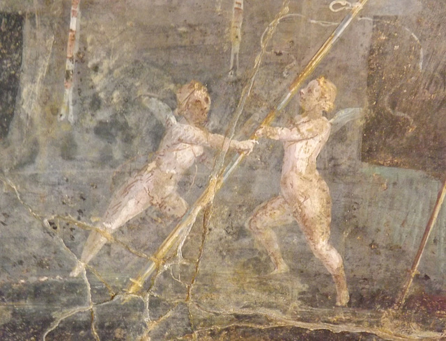Detail of a Wall Painting of Cupids Near an Altar from a Villa Near the Palace at Portici in the Naples Archaeological Museum, July 2012