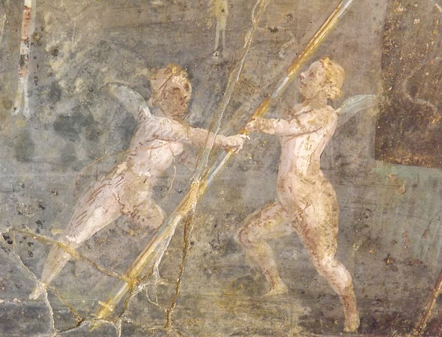 Detail of a Wall Painting of Cupids Near an Altar from a Villa Near the Palace at Portici in the Naples Archaeological Museum, July 2012