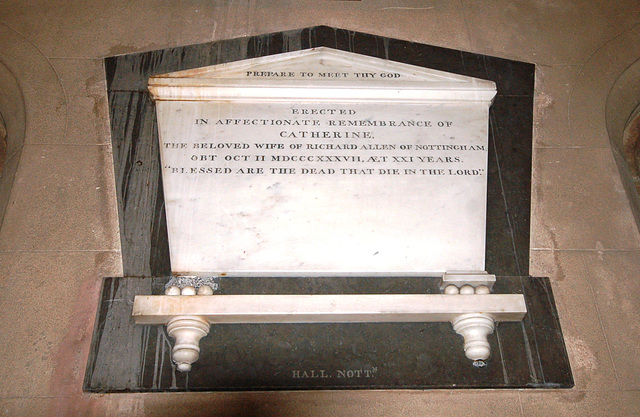 Memorial to Catherine Allen, Widmerpool Church, Nottinghamshire