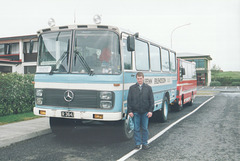 Our tour driver Elly with his coach at Hotel Mosfell, Hella, Iceland – 24 Jul 2002 (492-08)  (Photo 5 in a set of 5)