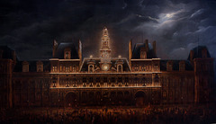 Illumination de l'hôtel de ville pour la fête du roi , le 1er mai 1847 - Huile sur toile d'Auguste Roux - Musée Carnavalet .