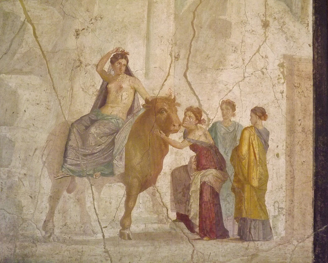 Detail of the Europa and the Bull Wall Painting in the Naples Archaeological Museum, July 2012