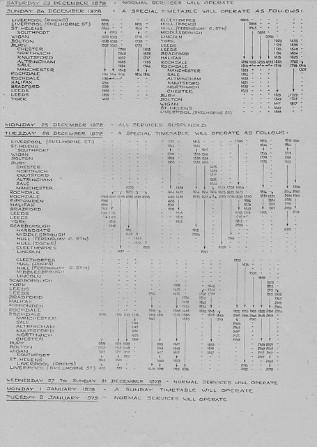 Spoddendale timetable Christmas 1978/New Year 1979