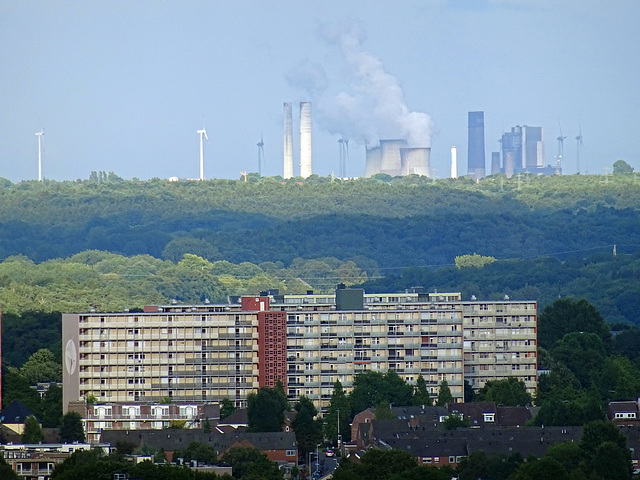 view to Roldückerveld Kerkrade Netherlands and  browncoalplant Eschweiler Germany