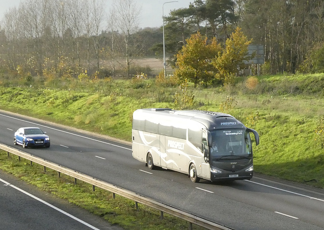 Prospect Coaches (Megabus contractor) PR71 BEC on the A11 at Red Lodge - 26 Nov 2022 (P1140034)