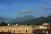 Antigua de Guatemala, City Rooftops and Volcanoes Fuego (3763 m) Left and Acatenango (3976 m) Right