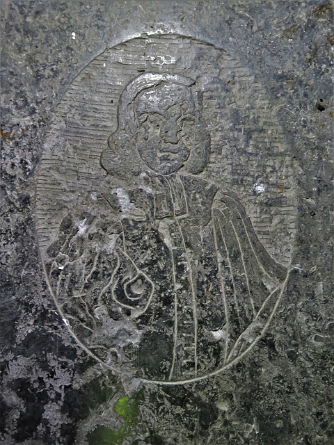 rousham church, oxon (13) portrait detail of tomb of rev. robert cowcher +1716