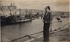 Fred Farrow, Royal Navy,  on the deck of HMS Venerable, Valletta Malta 1945.