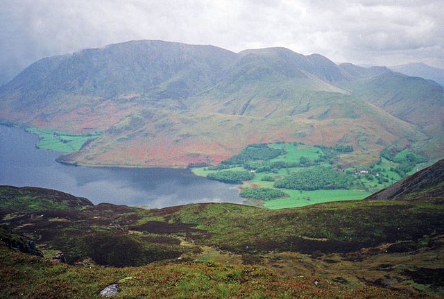 Crummock Water from Red Pike across Rannerdale Knots towards Grasmoor (852m) (Scan from May 1990)