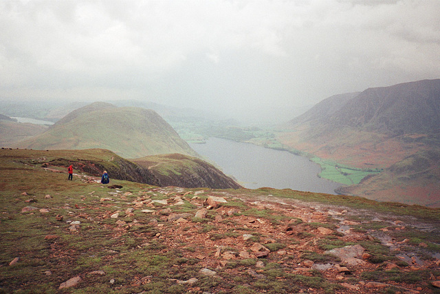 Crummock Water standing in front of Loweswater viwed from Red Pike (755m) (Scan from May 1990)