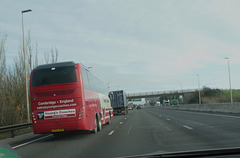 Youngs Coaches BV66 WOB on the A14 near Histon - 7 Dec 2022 (P1140362)