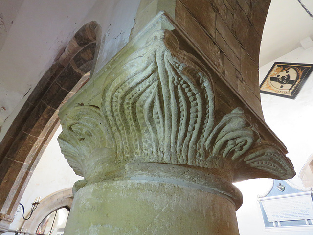 rousham church, oxon ;c12 capital shaved down to take the later western arches