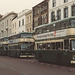 Nottingham City Transport buses (and one other) in Long Row, Nottingham – 25 Jul 1987 (52-10)