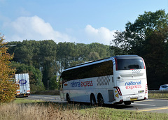 Lucketts Travel (NX owned) X5609 (BU18 OSK) on the A11 at Barton Mills - 9 Oct 2021 (P1090694)
