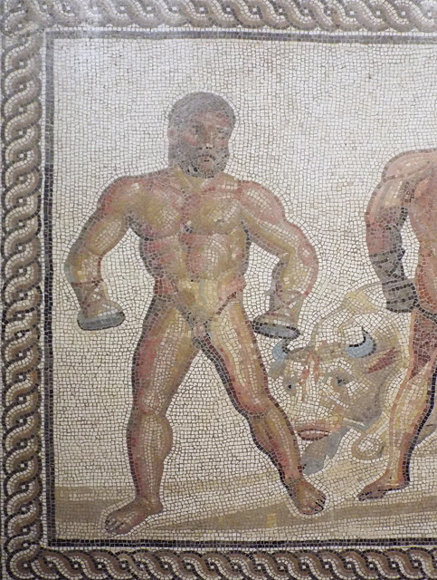 Detail of the Combat between Dares and Entellus Mosaic in the Getty Villa, June 2016