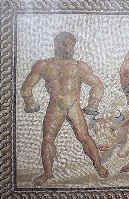 Detail of the Combat between Dares and Entellus Mosaic in the Getty Villa, June 2016