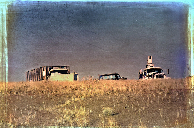 Trucks on a ridge