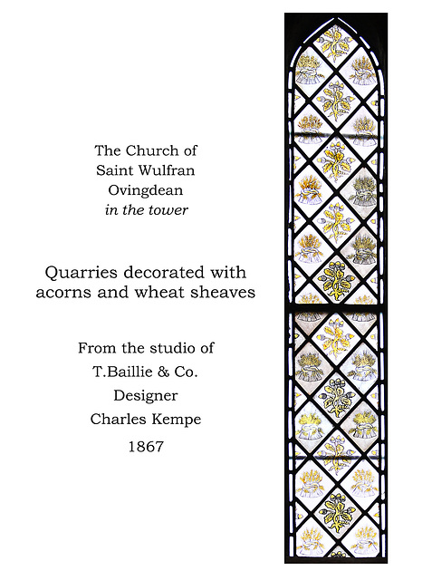 Ovingdean - St Wulfran - Acorns & wheat sheaves by C Kempe 1867