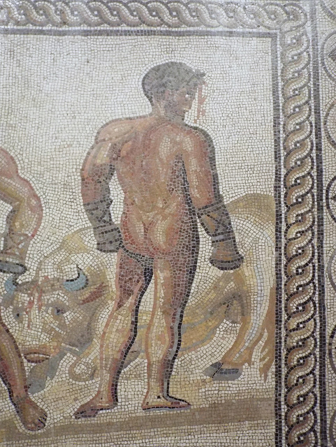 Detail of the Combat between Dares and Entellus Mosaic in the Getty Villa, June 2016