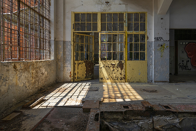 both sides of a yellow door