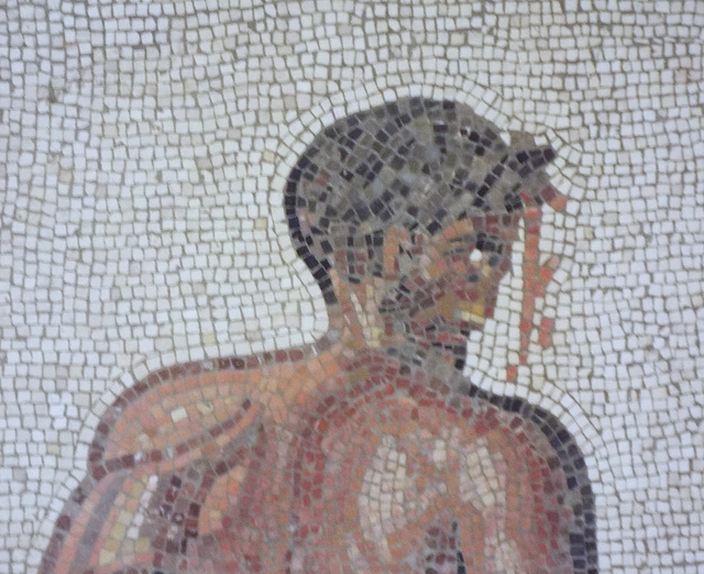 Detail of the Combat between Dares and Entellus Mosaic in the Getty Villa, June 2016