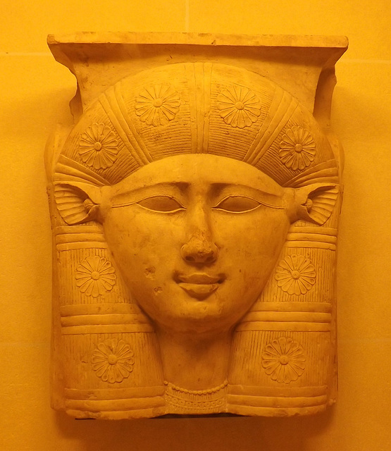 Face of the Goddess Hathor with Cow Ears from a Column Capital in the Louvre, June 2013