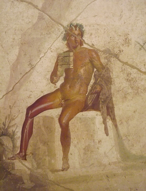 Detail of the Pan on Flute with Nymphs Wall Painting in the Naples Archaeological Museum, July 2012