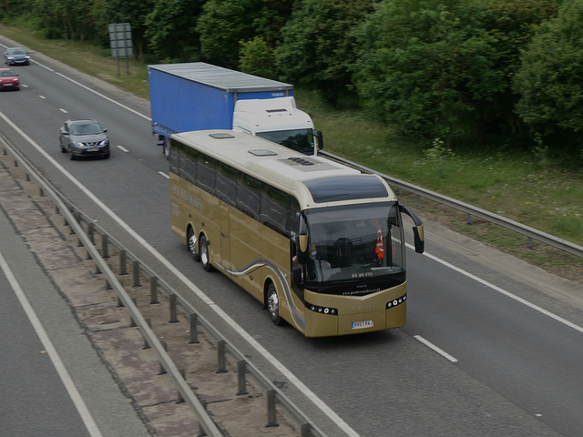 P and R Coaches RV07 RAJ on the A11 near Kennett - 21 May 2022 (P1110889)