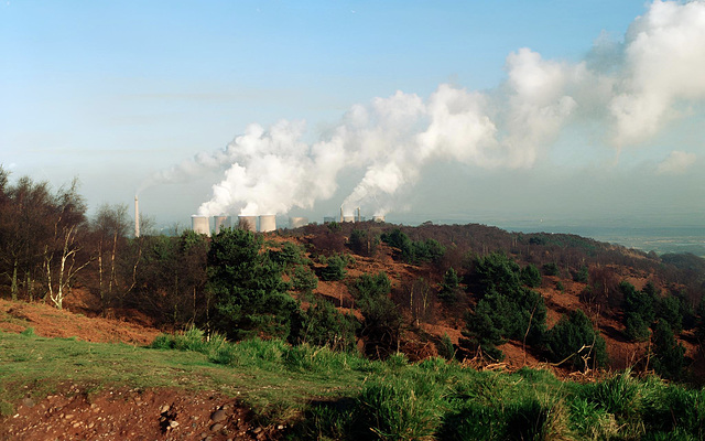 Rugeley Power Stations seen from Cannock Chase (Scan from early 1989)