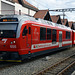 Niederflurtriebwagen Be 4/4 655 mit zwei Personenwagen der Chemins de fer du Jura im Bahnhof von Saignelégier