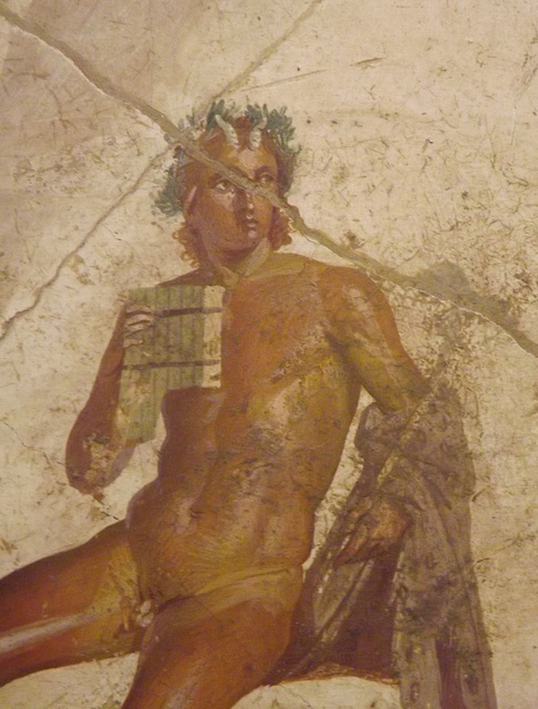 Detail of the Pan on Flute with Nymphs Wall Painting in the Naples Archaeological Museum, July 2012