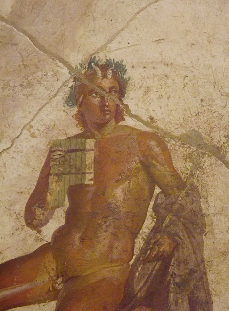 Detail of the Pan on Flute with Nymphs Wall Painting in the Naples Archaeological Museum, July 2012