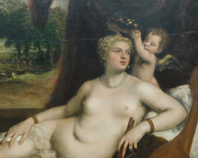 Detail of Venus and the Lute Player by Titian in the Metropolitan Museum of Art, February 2019