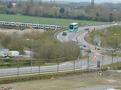 Stagecoach East bus leaving the Biomedical Campus, Cambridge - 10 Apr 2025 (P1200734)