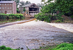 Yorkshire, Wier on the River Nidd at Knaresborough (Scan from Oct 1989)