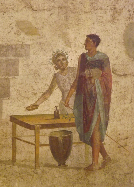 Detail of a Wall Painting with Jason and Pelias in the Naples Archaeological Museum, July 2012