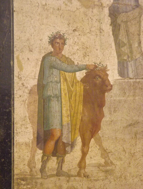 Detail of a Wall Painting with Jason and Pelias in the Naples Archaeological Museum, July 2012