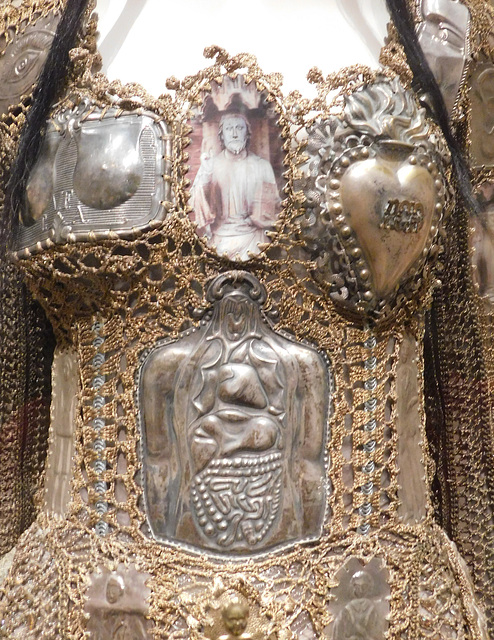 Detail of the Ex Voto Evening Ensemble by Jean Paul Gaultier in the Metropolitan Museum of Art, September 2018