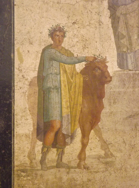 Detail of a Wall Painting with Jason and Pelias in the Naples Archaeological Museum, July 2012