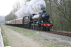 LNER class B1 4-6-0 1264 at Hunting Lodge with the late running returning Pullman Dinner train NYMR 30th March 2019.