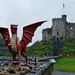 Stone walls of Cardiff Castle and the Red Dragon!