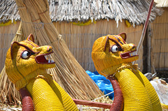 Peru, Uros' Islands, The Heads of Indian Reed Boat