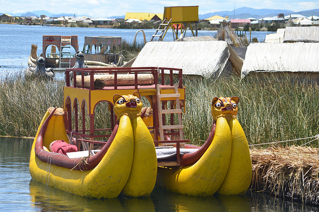 Peru, Uros' Islands, Titicaca Indian National Reed Boat