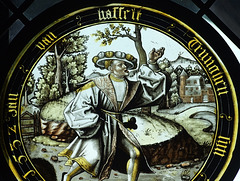 Detail of the Prodigal Son Sets Out Stained Glass Roundel in the Cloisters, June 2011